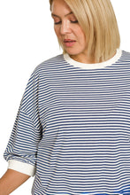 Load image into Gallery viewer, Navy quarter sleeve STRIPE CONTRAST TRIM RIB BANDED TOP
