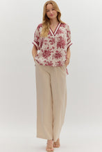 Load image into Gallery viewer, Azaya- Burgundy botanical print oversized dolman sleeve top
