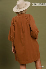 Load image into Gallery viewer, UMGEE Plus V neck camel shift dress with pockets
