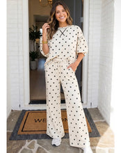 Load image into Gallery viewer, Oatmeal polka dot crewneck two piece wide leg pants set
