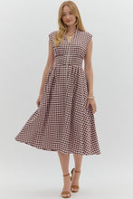 Load image into Gallery viewer, Montana- Chocolate Gingham smocked waist zip up midi dress
