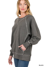Load image into Gallery viewer, ZENA- Black pigment dye French Terry sweatshirt with pockets
