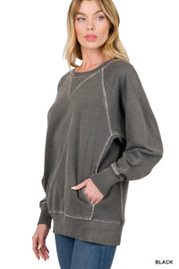 ZENA- Black pigment dye French Terry sweatshirt with pockets