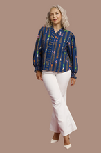 Load image into Gallery viewer, Plus Lala- Umgee exclusive midnight printed Victorian collared top
