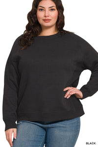 Plus Morgan- Black Ribbed side raglan sweatshirt