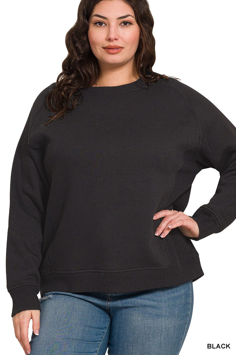 Plus Morgan- Black Ribbed side raglan sweatshirt