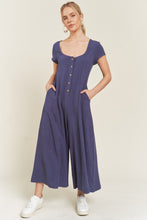 Load image into Gallery viewer, PLUS COCO- Linen NAVY button down cropped wide leg jumpsuit
