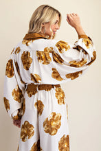 Load image into Gallery viewer, Dalia- Camel Large Floral Print wide leg button down top
