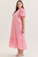 Load image into Gallery viewer, Pink Eyelet short puff sleeve midi dress
