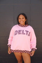 Load image into Gallery viewer, Pink/Brown Delta Polka Dot Mock Neck Sweatshirt
