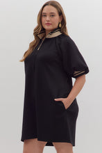 Load image into Gallery viewer, Plus Bethenny- Thick High Collared loose fit Black dress with pockets
