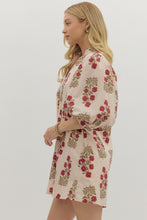 Load image into Gallery viewer, Tara- Red Ecru Floral pattern band Collar V neck dress

