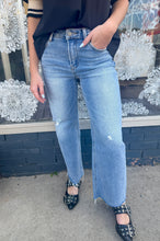 Load image into Gallery viewer, J21 eleven by Risen Jeans- Medium Wash High Waisted Wide Leg Raw Hem Jeans
