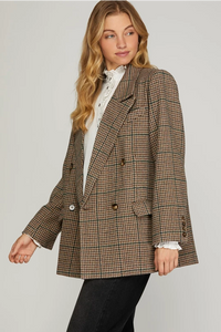 Check Oversized earthtone wool tone Blazer 1016