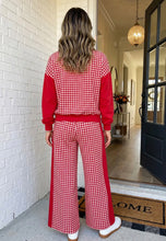 Load image into Gallery viewer, Gingham red patchwork wide leg two piece set
