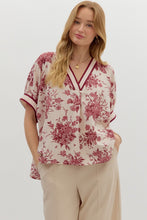 Load image into Gallery viewer, Azaya- Burgundy botanical print oversized dolman sleeve top
