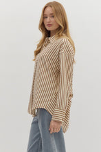 Load image into Gallery viewer, Oxford- Chocolate striped textured button up top
