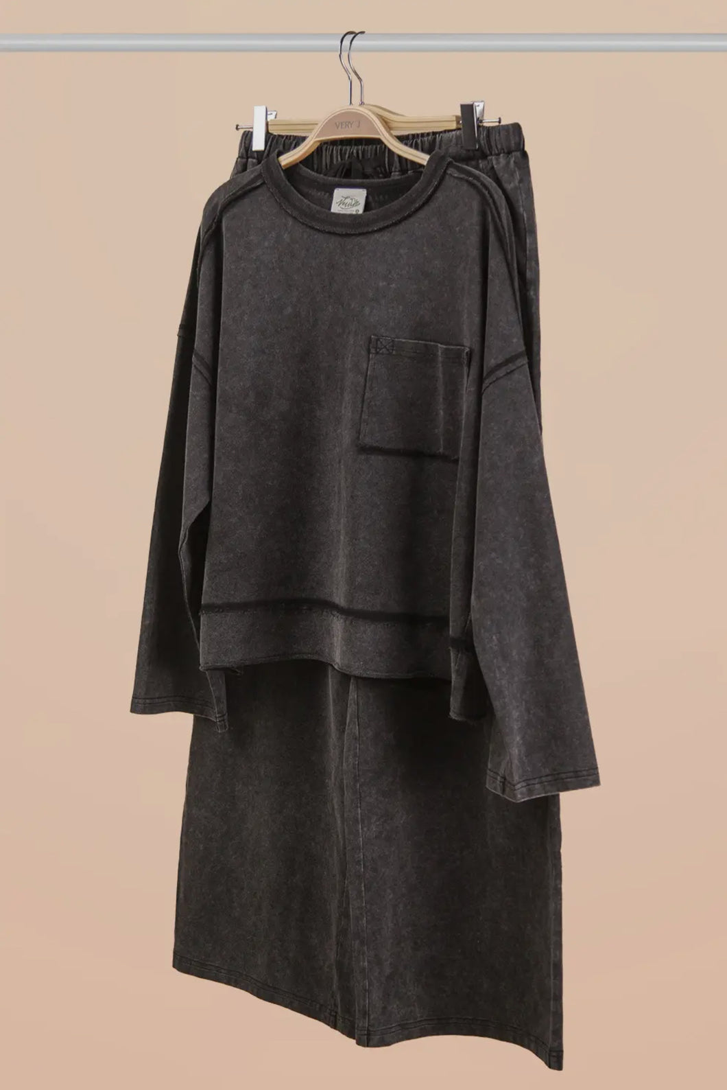 Two piece mineral washed black wide leg set