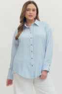 Curvy sized Nina-Light Blue oversized button down top