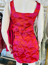 Load image into Gallery viewer, LETA- Red/ dark fuchsia jacquard detachable back bow mini dress

