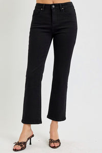 PLUS RISEN JEANS- High Rise Solid Black kick flare jeans RDP5817X