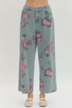 Load image into Gallery viewer, Light wash wide leg floral print jeans
