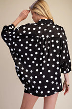 Load image into Gallery viewer, Black oversized button up polka dot shirt
