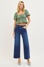 Load image into Gallery viewer, RISEN JEANS- Dark wash wide leg raw hem crease line jeans PWA21570
