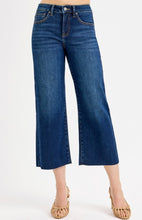 Load image into Gallery viewer, RISEN JEANS- Tummy Control High waisted dark wash raw hem cropped jeans
