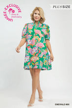 Load image into Gallery viewer, Plus Emerald Jacquard Paisley Print Puff Sleeve Tunic Dress
