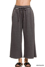 Load image into Gallery viewer, Washed black fleece two piece cropped wide leg sweatsuit
