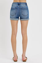 Load image into Gallery viewer, RISEN JEANS- Dark wash rolled up jean shorts
