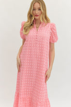 Load image into Gallery viewer, ENTRO- Plus size Pink Eyelet short puff sleeve midi dress
