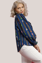Load image into Gallery viewer, Plus Lala- Umgee exclusive midnight printed Victorian collared top

