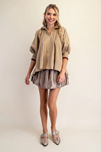 Load image into Gallery viewer, Ayla- Taupe high half zip collar puff sleeve top
