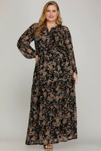 Load image into Gallery viewer, Plus Natalie- Long Sleeve Black woven Floral Print Maxi dress
