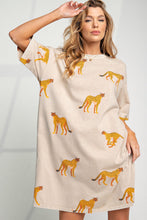 Load image into Gallery viewer, SAFARI- Khaki cheetah print oversized tshirt dress with pockets
