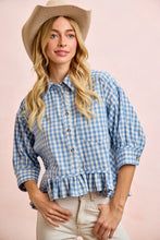 Load image into Gallery viewer, GINGHAM CHECK WOVEN RUFFLED HEM BUTTON UP SHIRT

