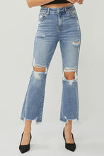 Load image into Gallery viewer, PLUS RISEN JEANS- High Rise semi wide (ankle flare) distressed jeans RDP5712X
