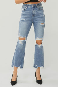 PLUS RISEN JEANS- High Rise semi wide (ankle flare) distressed jeans RDP5712X