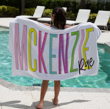 Load image into Gallery viewer, Personalized name and middle name beach towel - Preorder (two weeks from order date)
