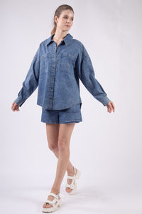 ABBIE- Indigo oversized denim button up top