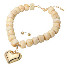 Load image into Gallery viewer, Puffy Metal Heart Pendant Chunky Beaded Statement Necklace
