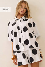Load image into Gallery viewer, Plus Polka Dot Button-down Black/White Blouse Matching Shorts Set
