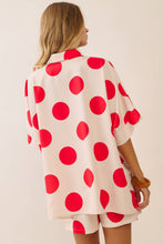 Load image into Gallery viewer, Plus Polka Dot Button-down Ecru/Red Blouse Matching Shorts Set
