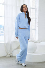 Load image into Gallery viewer, Powder blue French terry tracksuit set w/ piping trim and adjustable top

