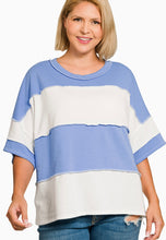 Load image into Gallery viewer, Curvy Chunky stripe powder blue boxy top
