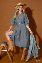 Load image into Gallery viewer, UMGEE Gingham print black midi length dress
