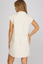 Load image into Gallery viewer, Mini polka dot white/black denim button down dress
