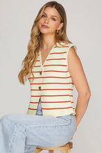 Load image into Gallery viewer, NITSA- Red striped sleeveless vest gold buttons
